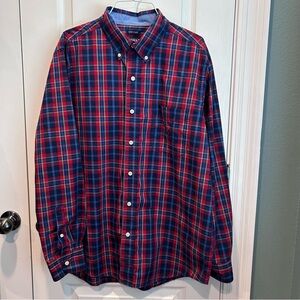 Chaps Easy Care Men’s Red/Blue Plaid Long Sleeve Button Down Size Large Shirt